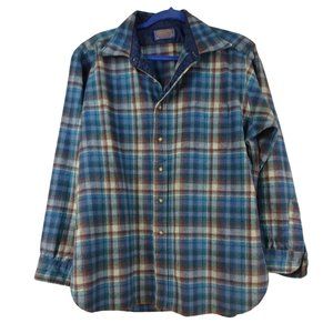 Pendleton Blue Plaid Jacket Moth HOLE XL Dry Clean Wool